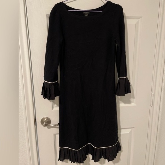 Ann Taylor Black Pleated Hemline Fit & Flare Sweater Dress - Picture 3 of 14